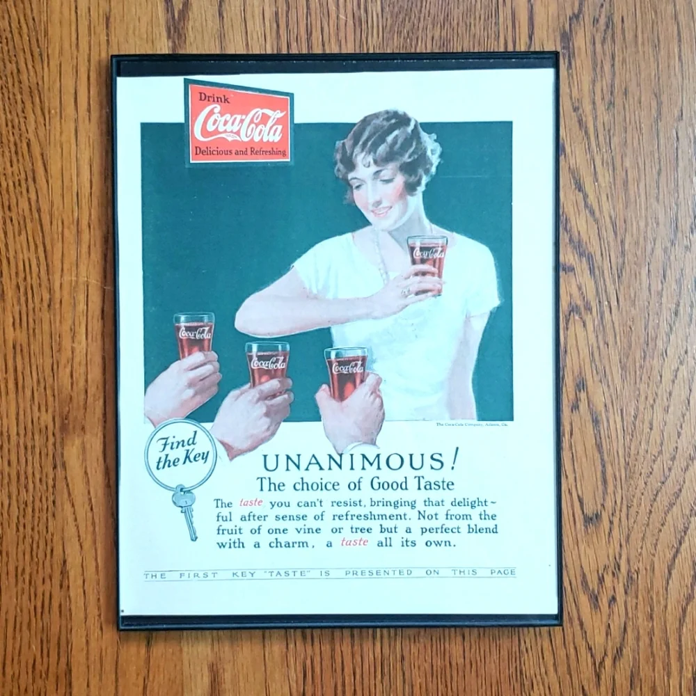 Vintage Coca-Cola Framed Advertisement Poster Art